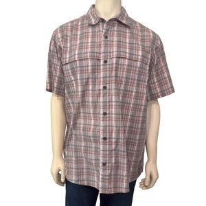 RedHead Angler Series Mens XL Short Sleeve Plaid Fishing Shirt Orange Grey White